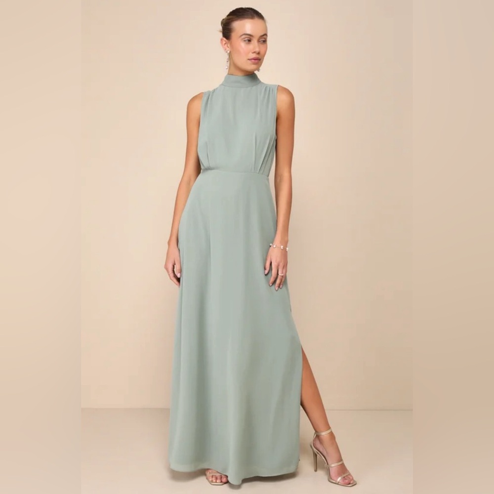 Lulu's Mock Neck Sage Maxi Dress